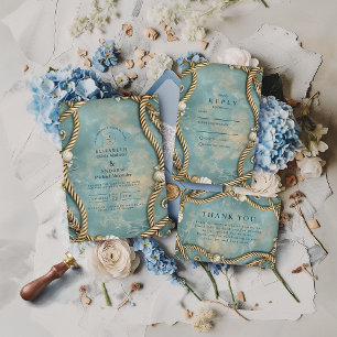 Vintage Coastal Rope Ocean Wedding Invitation