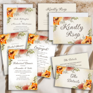 Burnt Orange Fall Autumn Floral Greenery Wedding Invitation
