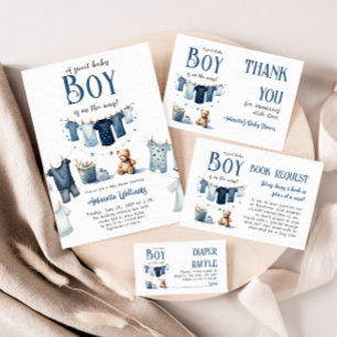Boho Clothesline Blue Boy Baby Shower Thank You Card