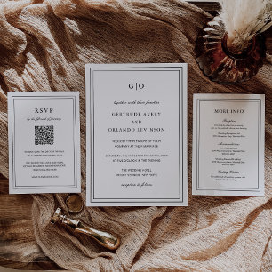 Gertrude Black and White Classic Elegant Wedding Invitation