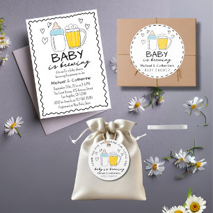 Baby Is Brewing Bottle Beer Glass Baby Shower Invitation