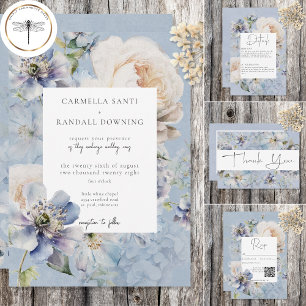Rustic Romantic Dusty Blue & White Floral Save The Date