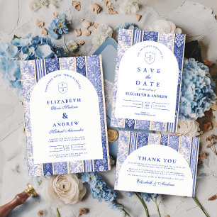 Blue Delft Tile Patchwork Wedding Invitation