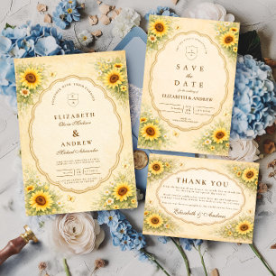 Vintage Sunflower Garden Wedding Thank You Card
