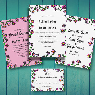 Elegant Botanical Colourful Flowers Floral Wedding Invitation