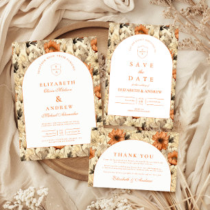 Elegant Autumn Botanical Wedding Thank You Card