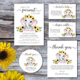 Elephant Sunflowers Pink Watercolor Baby Sprinkle Invitation