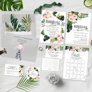 Palm Leaves Hibiscus Tropical Floral Bridal Shower Invitation
