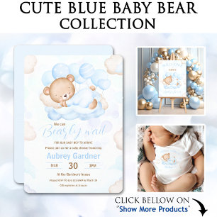 Baby Boy Blue Bear Announcement Card