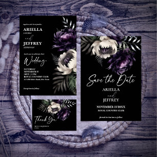 Dark moody boho elegant all in one wedding invitation