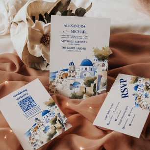 QR code Destination Greece Santorini Wedding Enclosure Card