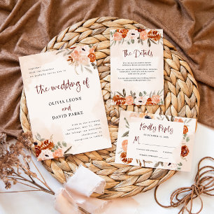 Rustic Orange Boho   Watercolor Wedding Details Enclosure Card