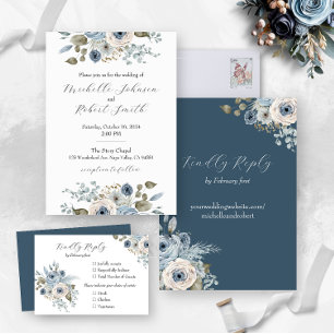 Winter Blue Floral  All In One Invitation