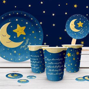 Navy Blue Gold Twinkle Little Star Paper Plate