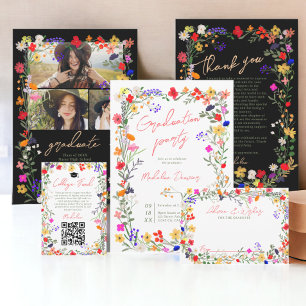 Modern chic boho bright wild flowers graduation thank you card