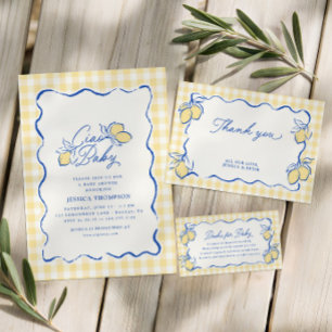 Ciao Baby Amalfi Lemon Blue & Yellow Baby Shower Invitation