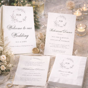 Classic Floral Wreath Monogram Wedding Napkin