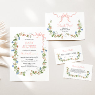 Wildflower Pink Bow Folded Thank You Card