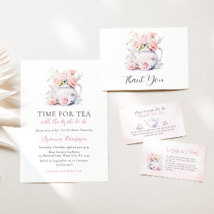 Elegant Blush Pink Time For Tea Bridal Shower Invitation