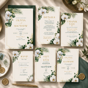Tropical Orchid Luxury Wedding Invitation