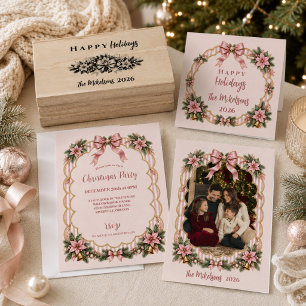 Photo Charming Pink Christmas Florals Holiday Card