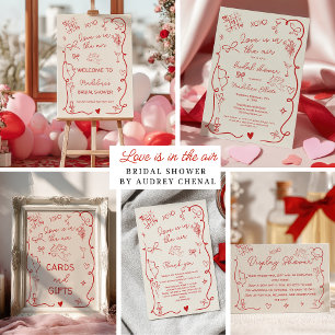 Retro Red Galentine Love in the air bridal shower Invitation