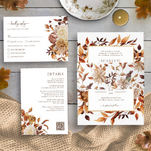Simple Elegant Fall Leaves Wedding Invitation