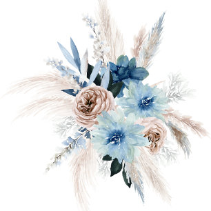 Boho Pink and Blue Peony Bouquet Wedding Shower Invitation