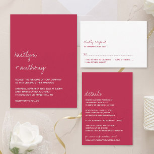 Modern Script Viva Magenta Minimalistic Wedding All In One Invitation