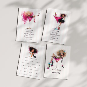 Whimsical Martini Diva Birthday Party Photo Thank You Card