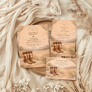 Western Lace Cowboy Boots Wedding Invitation