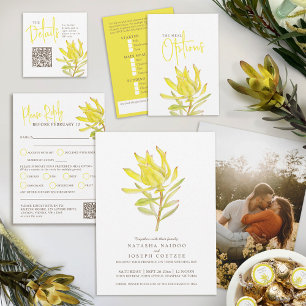 Yellow leucadendron watercolor wedding invitation