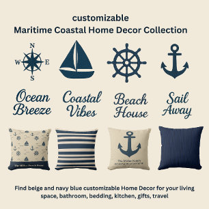 navy blue Anchor with Family Name and Coordinates Doormat