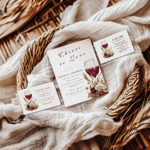 Burgundy Wine Glass Floral Bridal Shower Invitation