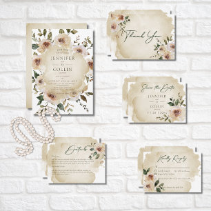 Cappuccino Cream Rustic Roses Invitation