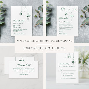 Christmas Bauble Ornaments Winter Green Wedding RSVP Card