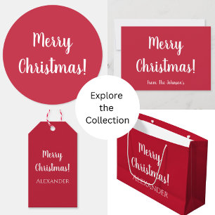 Our First Christmas   Monogrammed Red and White  Holiday Card