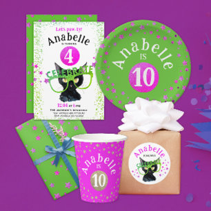 Glam Cool Pink Green Glitter Stars Kid Birthday  Paper Plate