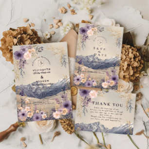 Lavender Wildflower Mountain Wedding Thank You Card