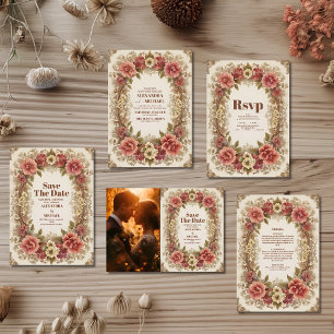 Royal Victorian Floral Ornaments Wedding RSVP Card