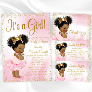 Pink Gold Princess Tutu Baby Shower Diaper Raffle Enclosure Card