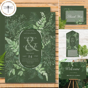 Rustic Fern Green Foliage Emerald Green Wedding Thank You Card
