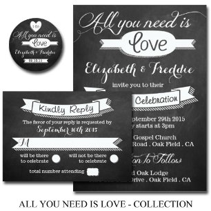 All You Need Is Love Chalkboard Wedding Collection Invitation