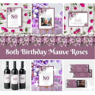 Modern Purple Roses Any Age Birthday Welcome Pedestal Sign