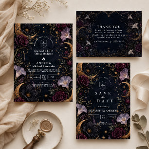 Moody Dark Celestial Wedding Thank You Card