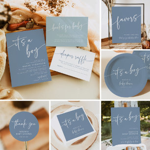 Modern Dusty Blue Baby Shower Invitation Its a Boy