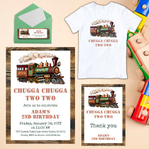 Train Second 2nd Birthday Party Chugga Chugga Two Invitation