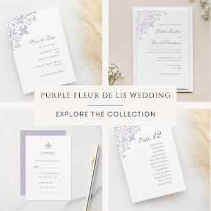 French Regency Purple Fleur de Lis Pattern Wedding Programme