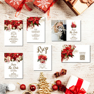 Rustic Pine Poinsettia Floral Christmas Wedding Save The Date