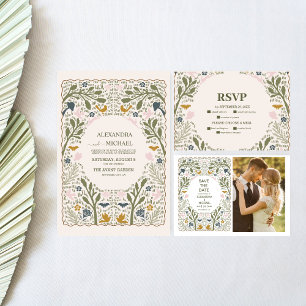 Rustic Green Woodland Fern Wedding All In One Invitation